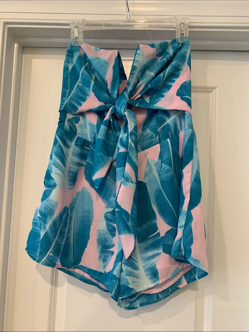 Buddy Love Pink & Teal Tie-Front Romper lined S NWOT